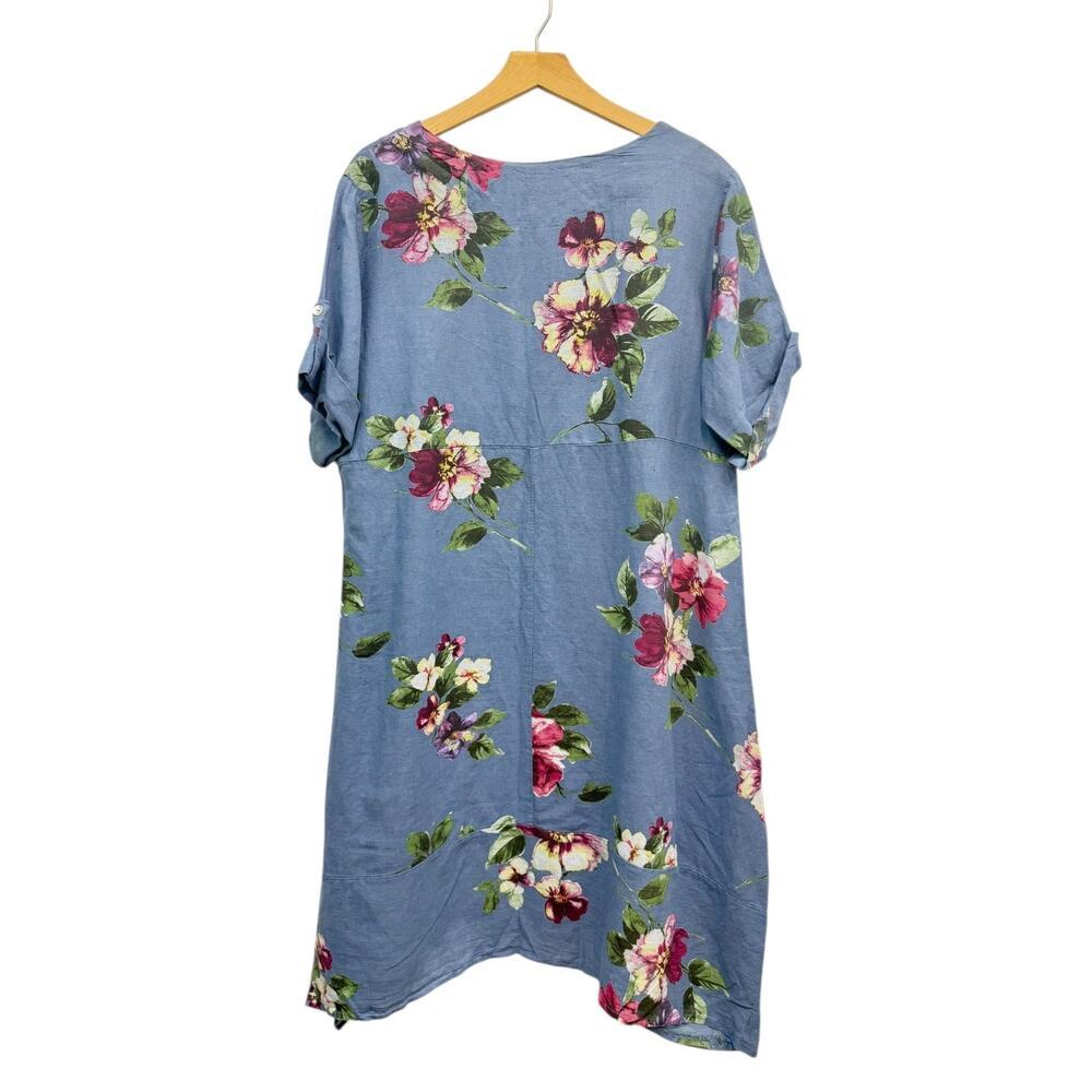VASNA Rolled Sleeve Floral Linen Tunic Dress in Dusty Blue size Large NWT - Picture 6 of 6